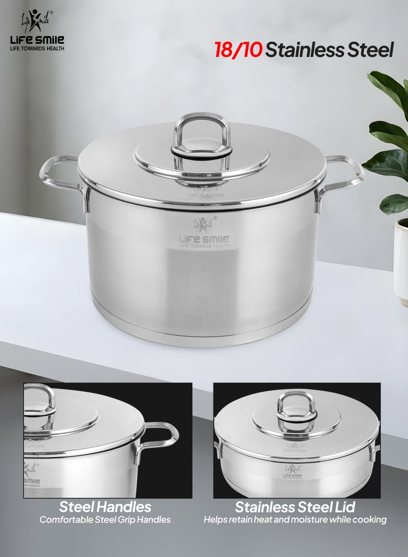 Life Smile 18/10 Stainless Steel Cookware Set with Induction Bottom – 20 /24/28/32cm Soup Pots with Lid, 28cm Shallow Pot), 24/28/32cm Fry Pans – Oven Safe - Image 4